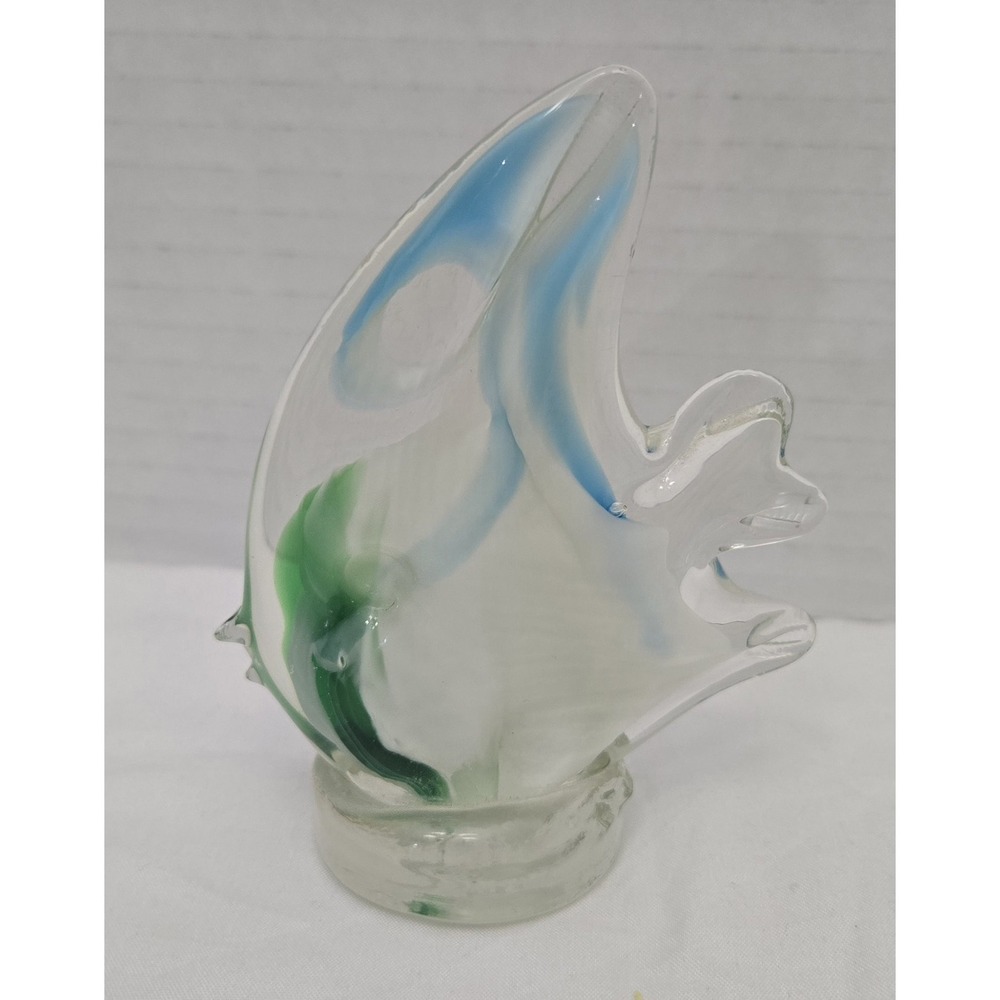Murano Style Angelfish Art Glass Blue And Green ~3 X 3.75 Figurine Paperweight